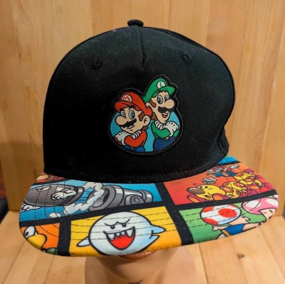 Super Mario Black Cap with Colorful Cartoon Characters